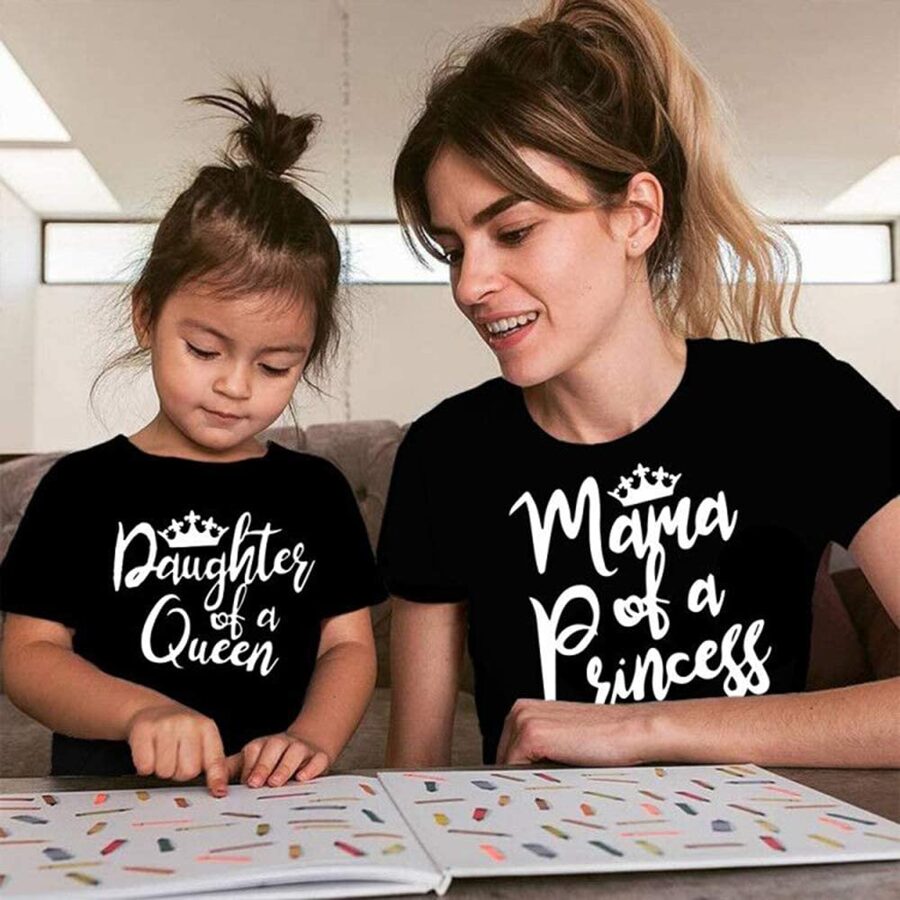 Princess Queen marškinėliai mamai ir dukrai