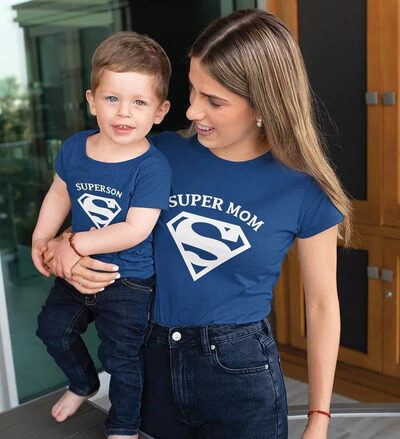 Super Mom Super Son marškinėliai