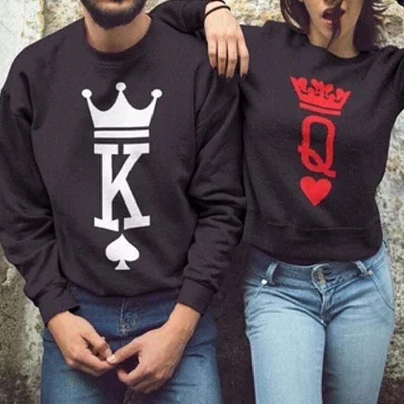 Queen ir King kortų džemperiai porai draugams 